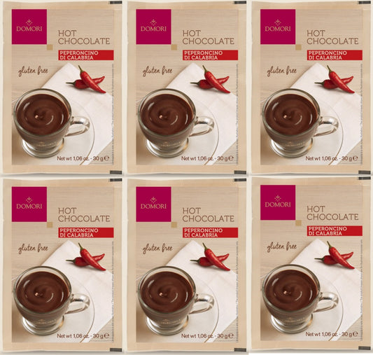 Domori Calabrian Chilli Pepper Hot Chocolate Sachets - Pack of 6 (6x30g)