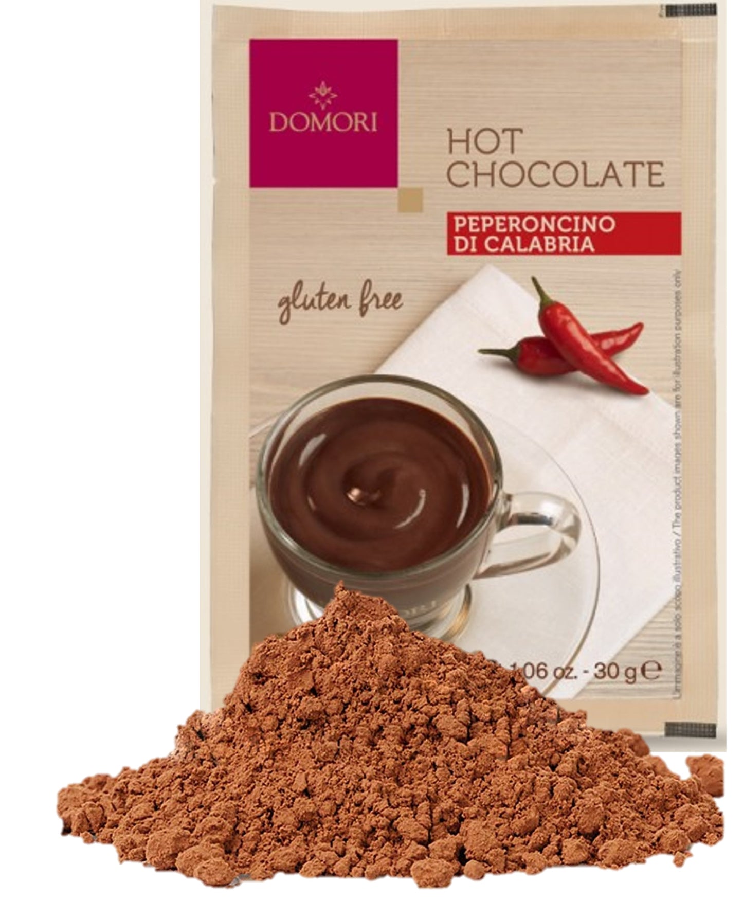 Domori Gluten Free Calabrian Chilli Pepper Hot Chocolate Sachets (25 x 30g)
