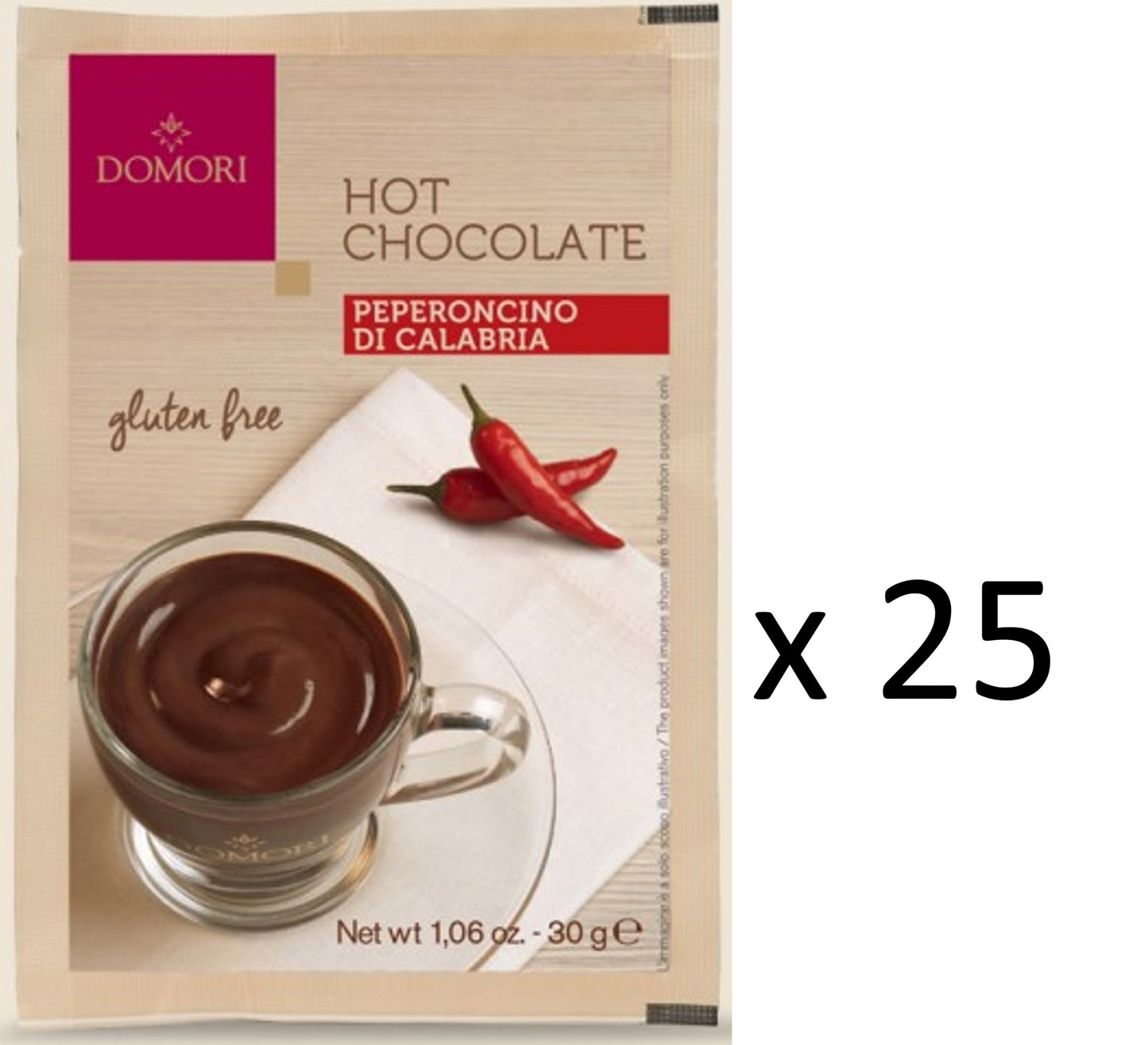 Domori Gluten Free Calabrian Chilli Pepper Hot Chocolate Sachets (25 x 30g)