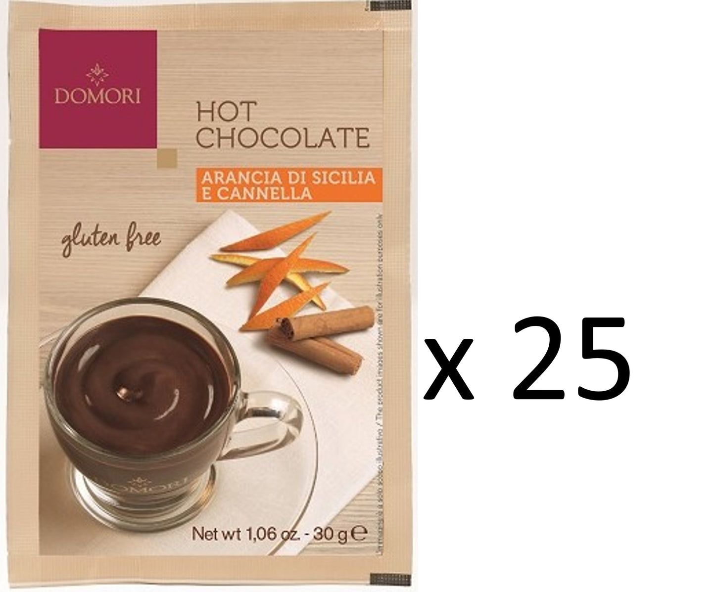 Domori Gluten Free Sicilian Orange and Cinnamon Hot Chocolate (25x30g)