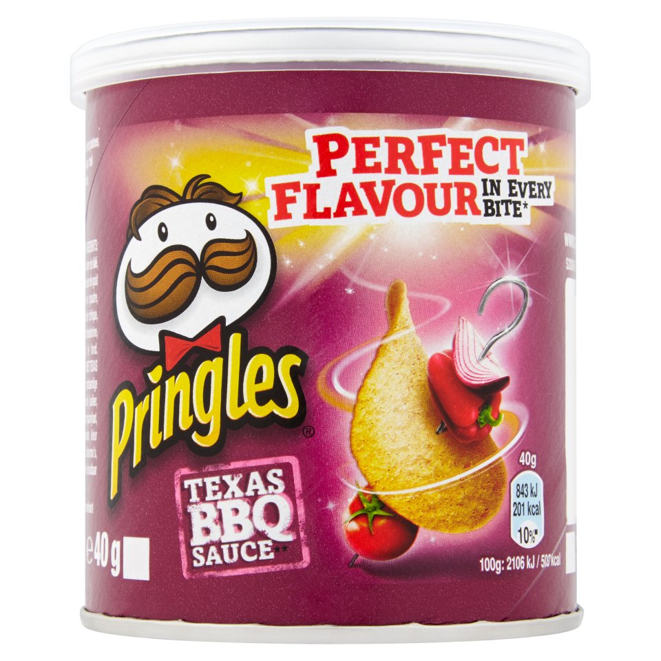 Pringles Mini Selection Tubes (12x40g) - Sour Cream & Onion, Salt & Vinegar, Original and Texas BBQ Sauce