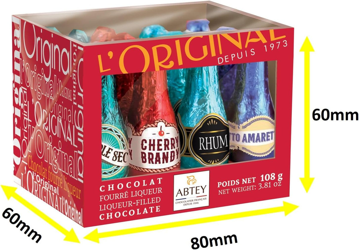Abtey Chocolate Casier Rouge l’Original 108g - 12 Assorted Chocolate Liqueurs Bottles in a Crate