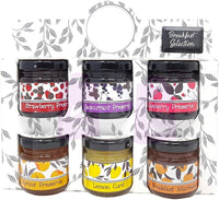 Bramble Breakfast & Afternoon Tea Jam Preserve Gift Pack - Strawberry, Blackcurrant, Raspberry, Apricot, Lemon Curd, Marmalade - 6 x 42g Jars