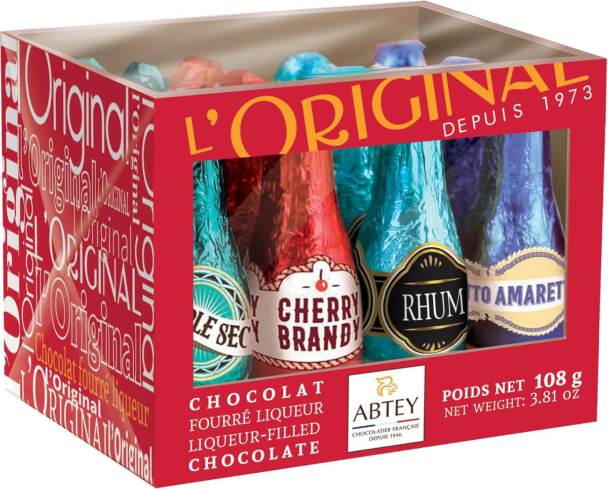 Abtey Chocolate Casier Rouge l’Original 108g - 12 Assorted Chocolate Liqueurs Bottles in a Crate
