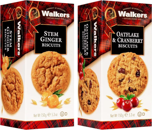 Walkers Cookies Stem Ginger and Oatflake & Cranberry Biscuits
