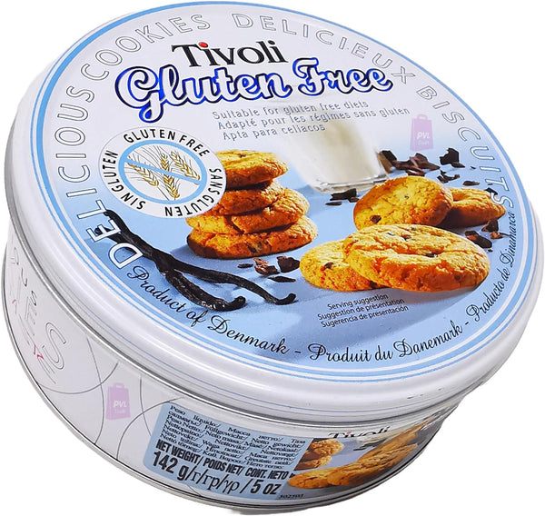 Tivoli GLUTEN FREE Chocolate Chip Butter Cookies 142g (5 Ounce) in Embossed Tin - Biscuit Tin Gift for Women, Men & Kids