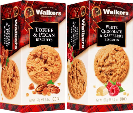 Walkers Cookies White Chocolate & Raspberry and Toffee & Pecan Biscuits