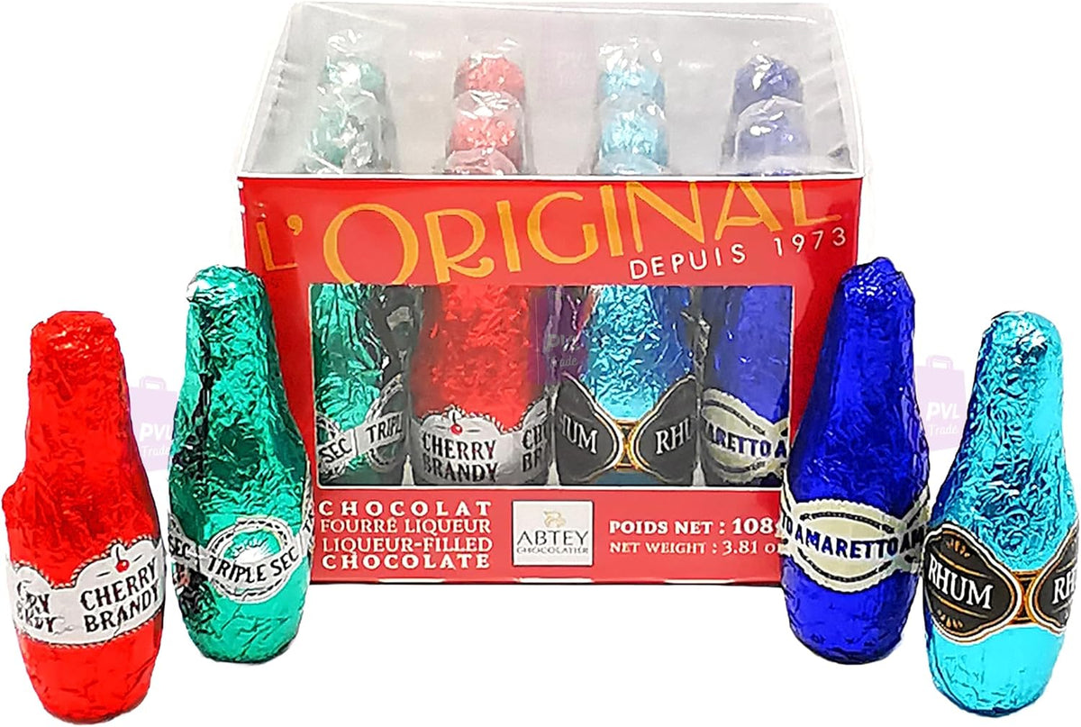 Abtey Chocolate Casier Rouge l’Original 108g - 12 Assorted Chocolate Liqueurs Bottles in a Crate