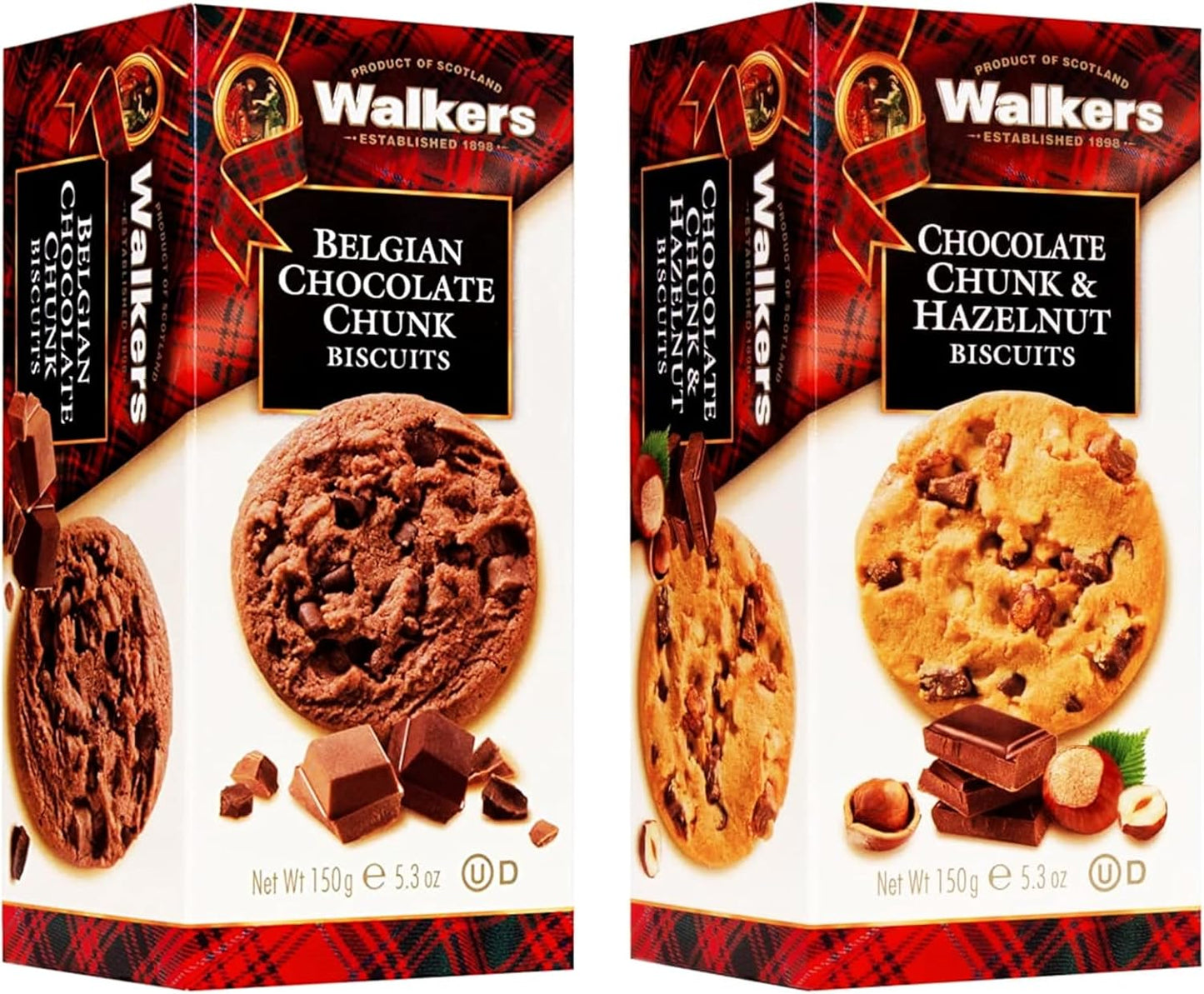 Walkers Cookies Belgian Double Chocolate Chunk and Choc Chip & Hazelnut Biscuits