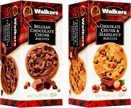 Walkers Cookies Belgian Double Chocolate Chunk and Choc Chip & Hazelnut Biscuits