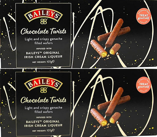 Milk Chocolate Twist Wafer Rolls Infused with Baileys Irish Cream Liqueur - Pack of 2 x 107g