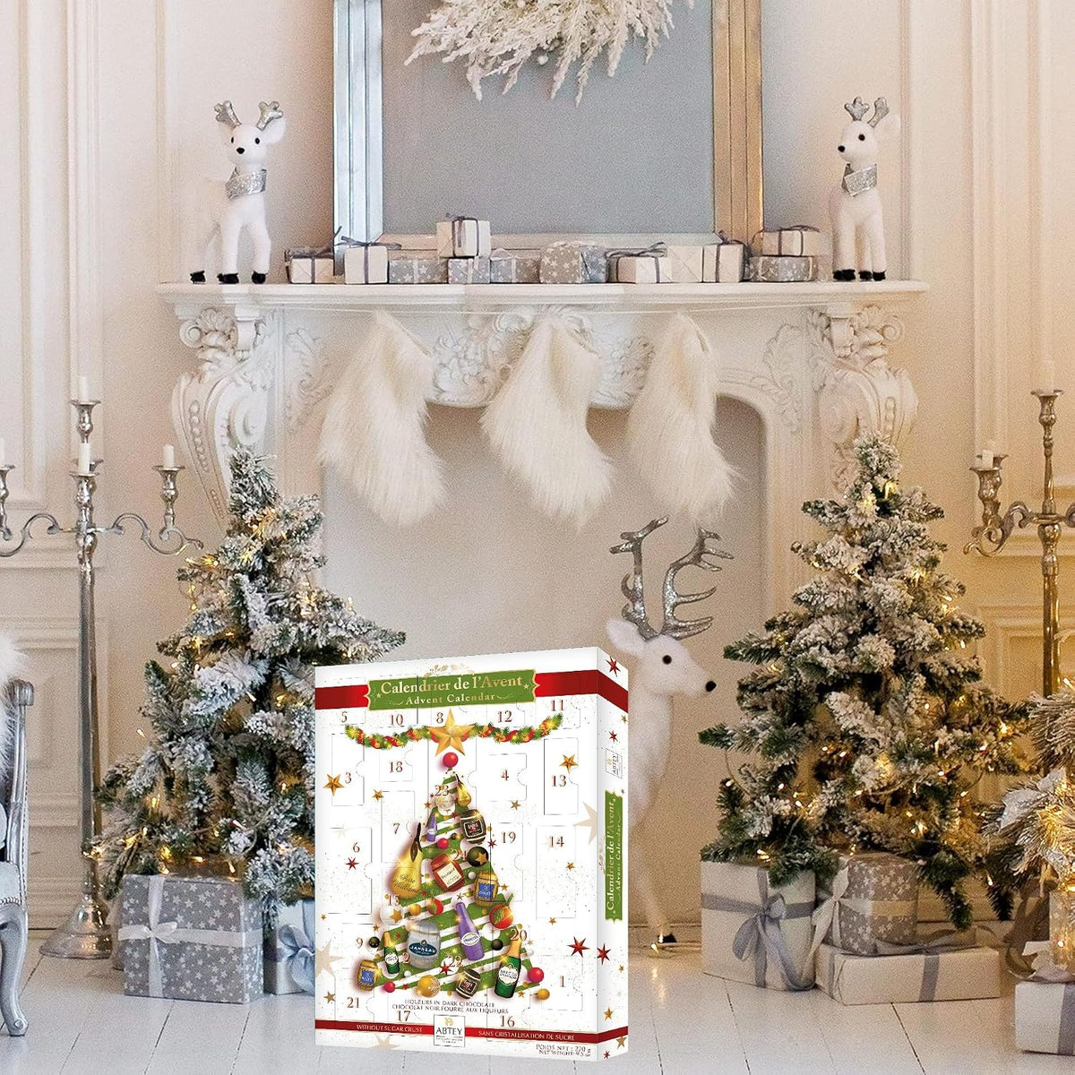 ABTEY EXCLUSIVE Dark Chocolate Liqueur Advent Calendar 2026 - Assortment of Marc de Champange, Label 5® Scotch Whiskey, Calvados Boulards®, Armagnac Janneau®, BAYET Cognac, Poire Williams - 270g