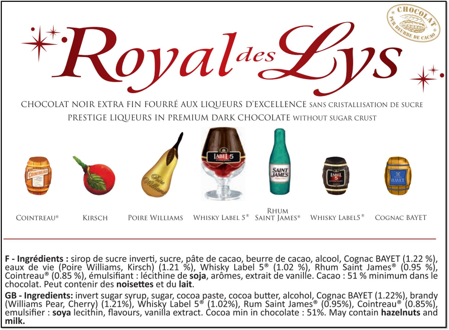 Abtey Chocolatier Royal des Lys Prestige Liqueurs in Premium Dark Chocolate 24 Days Advent Calendar, Red, 290 g