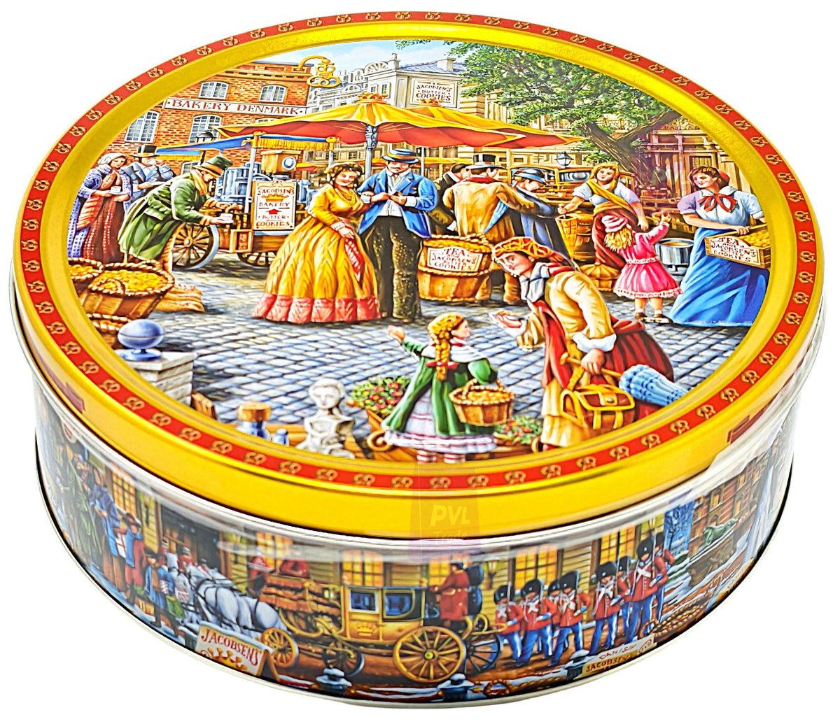 Jacobsens of Denmark Tiramisu Cookies with Dark Chocolate Chips – 454g Embossed  European Market Square  Tin