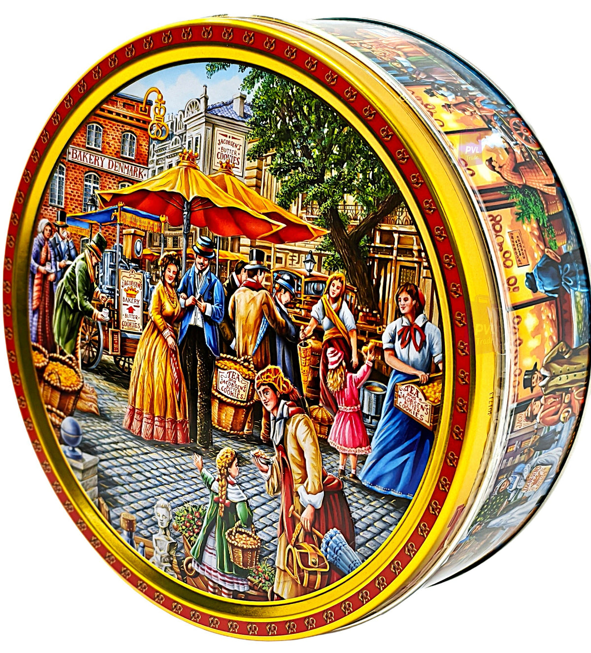 Jacobsens of Denmark Tiramisu Cookies with Dark Chocolate Chips – 454g Embossed  European Market Square  Tin