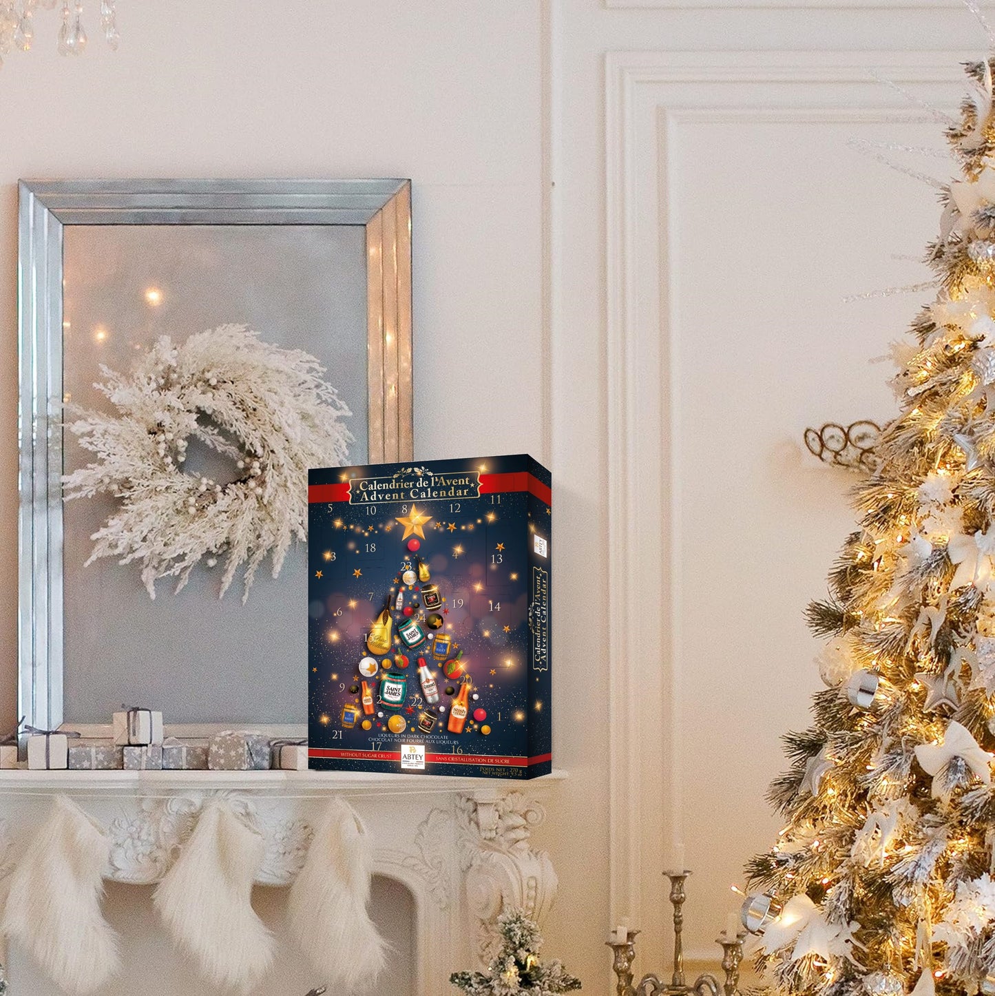 ABTEY Dark Chocolate Liqueur Advent Calendar 290g - 2025 Edition - Assortment of Marc de Champange, Cointreau, Label 5 Scotch Whiskey, CAMUS VSOP Cognac & others