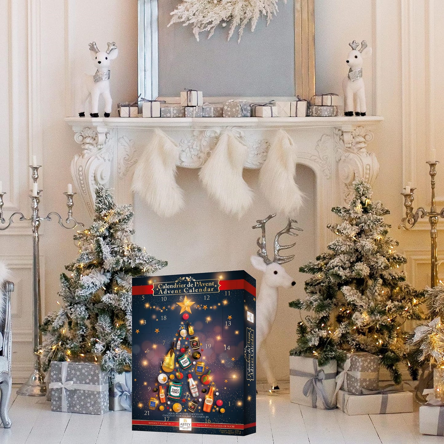 ABTEY Dark Chocolate Liqueur Advent Calendar 290g - 2025 Edition - Assortment of Marc de Champange, Cointreau, Label 5 Scotch Whiskey, CAMUS VSOP Cognac & others