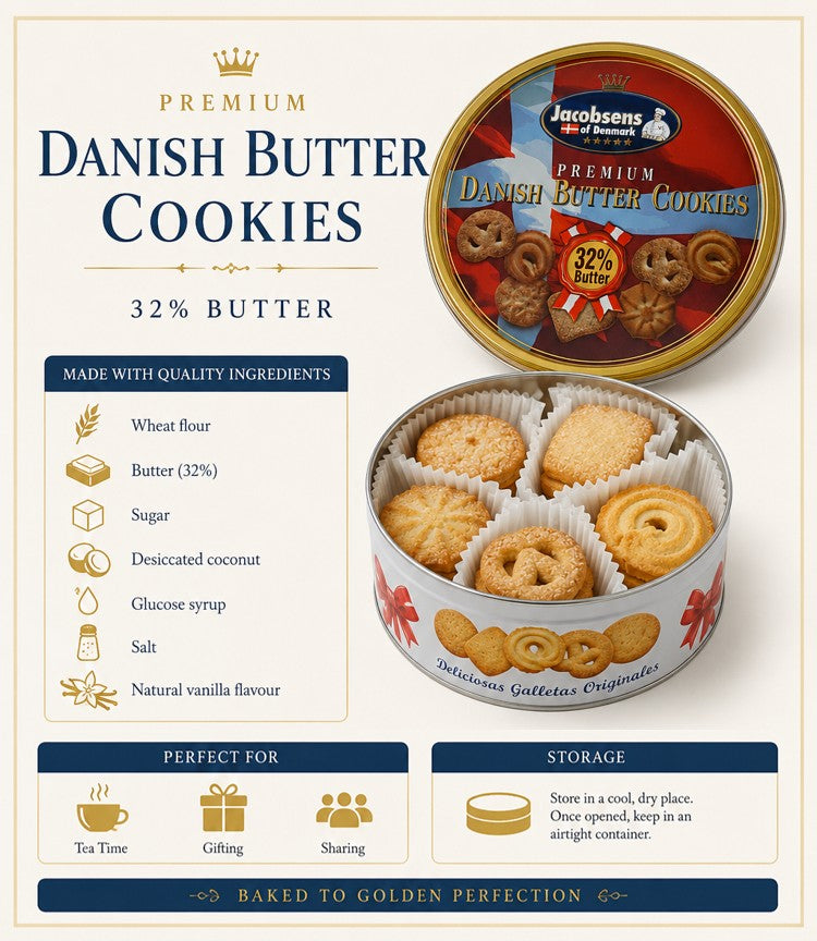 Jacobsens of Denmark Premium Danish Butter Cookies – 32% Butter