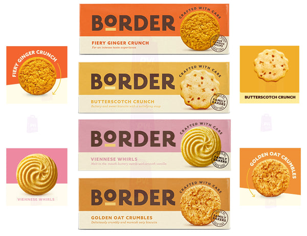 Border Biscuits Selection - Butterscotch Crunch, Golden Oat Crumbles, Viennese Whirls and Ginger Crunch