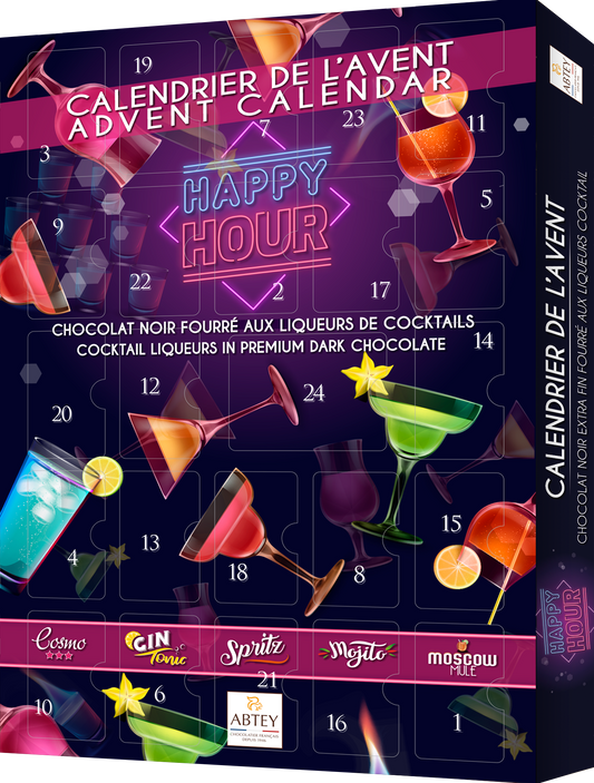 Abtey Chocolatier Happy Hour Cocktail Liqueurs in Premium Dark Chocolate 24 Days Advent Calendars, Purple, 279 g