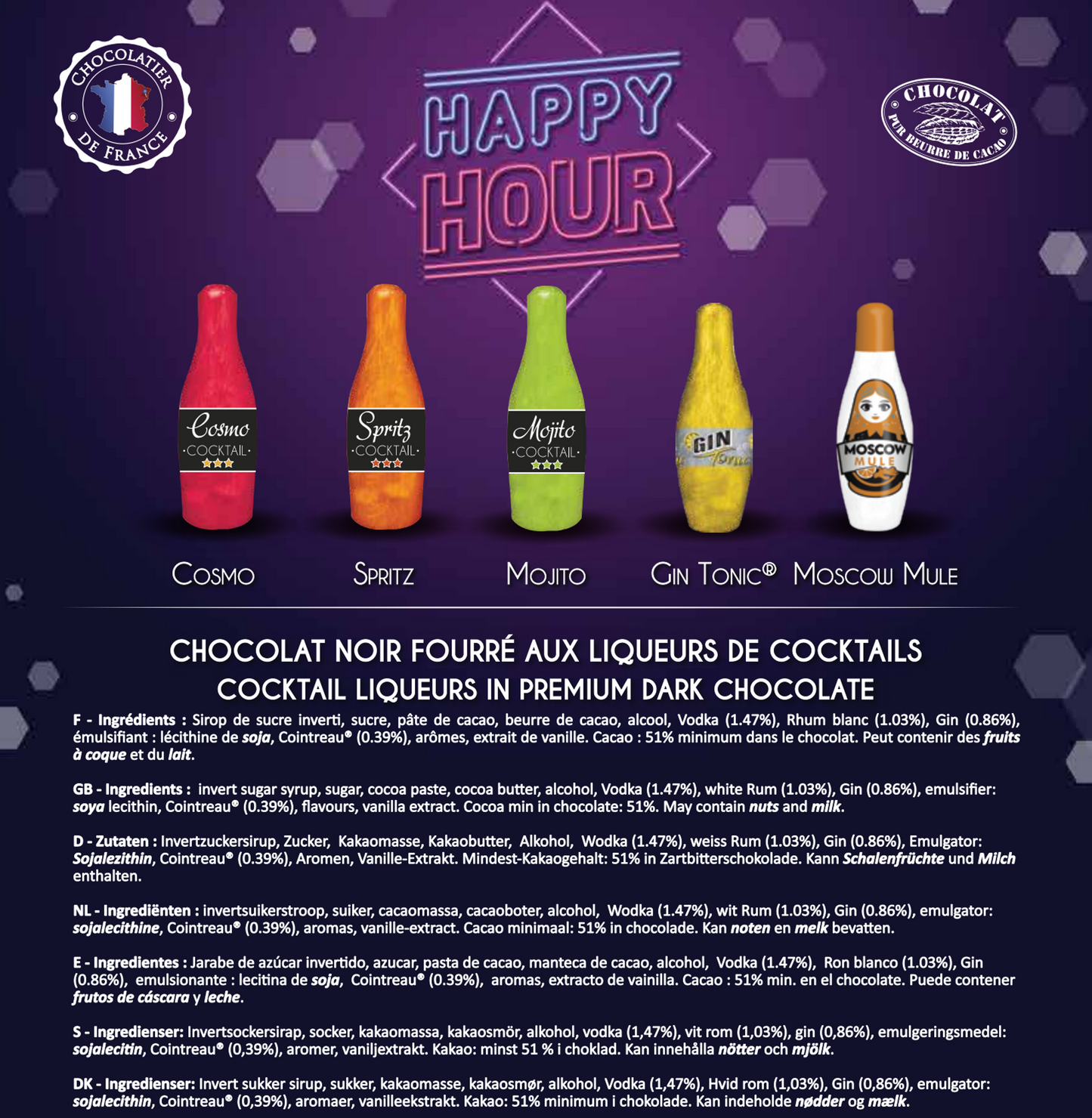 Abtey Chocolatier Happy Hour Cocktail Liqueurs in Premium Dark Chocolate 24 Days Advent Calendars, Purple, 279 g