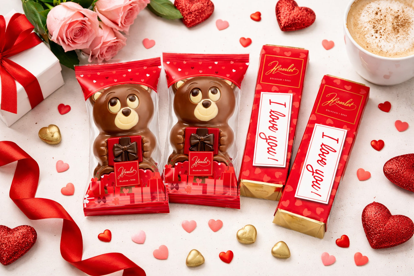 Belgian Milk Chocolate Teddy Bear & I Love You Bar Valentine's Day Gift Set