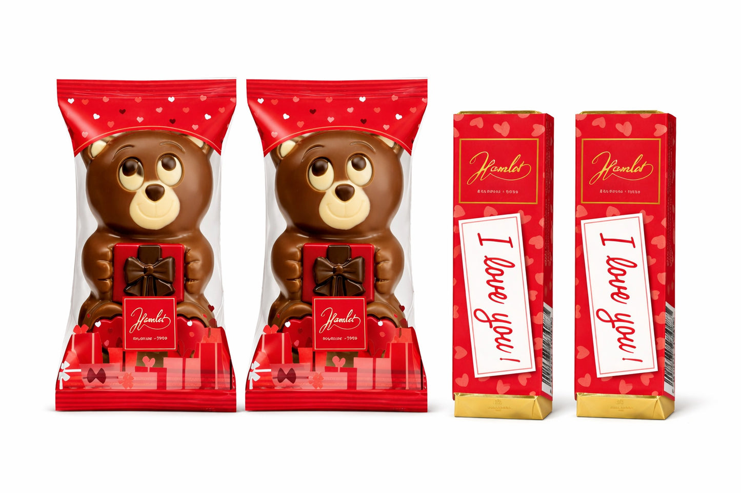 Belgian Milk Chocolate Teddy Bear & I Love You Bar Valentine's Day Gift Set