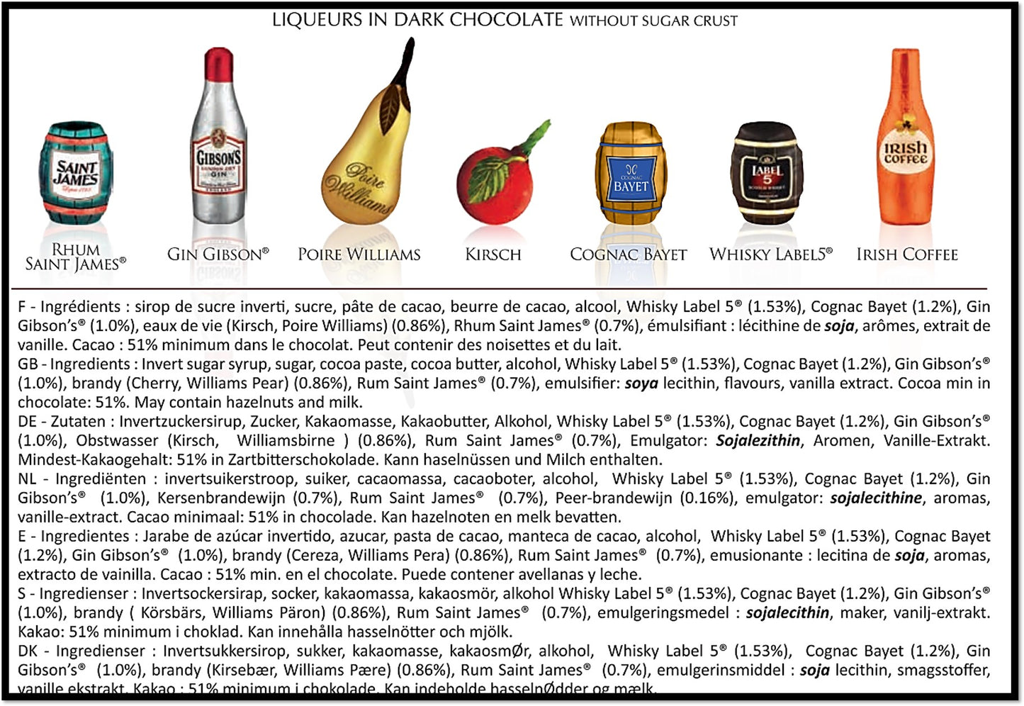 ABTEY Dark Chocolate Liqueur Advent Calendar 290g - 2025 Edition - Assortment of Marc de Champange, Cointreau, Label 5 Scotch Whiskey, CAMUS VSOP Cognac & others
