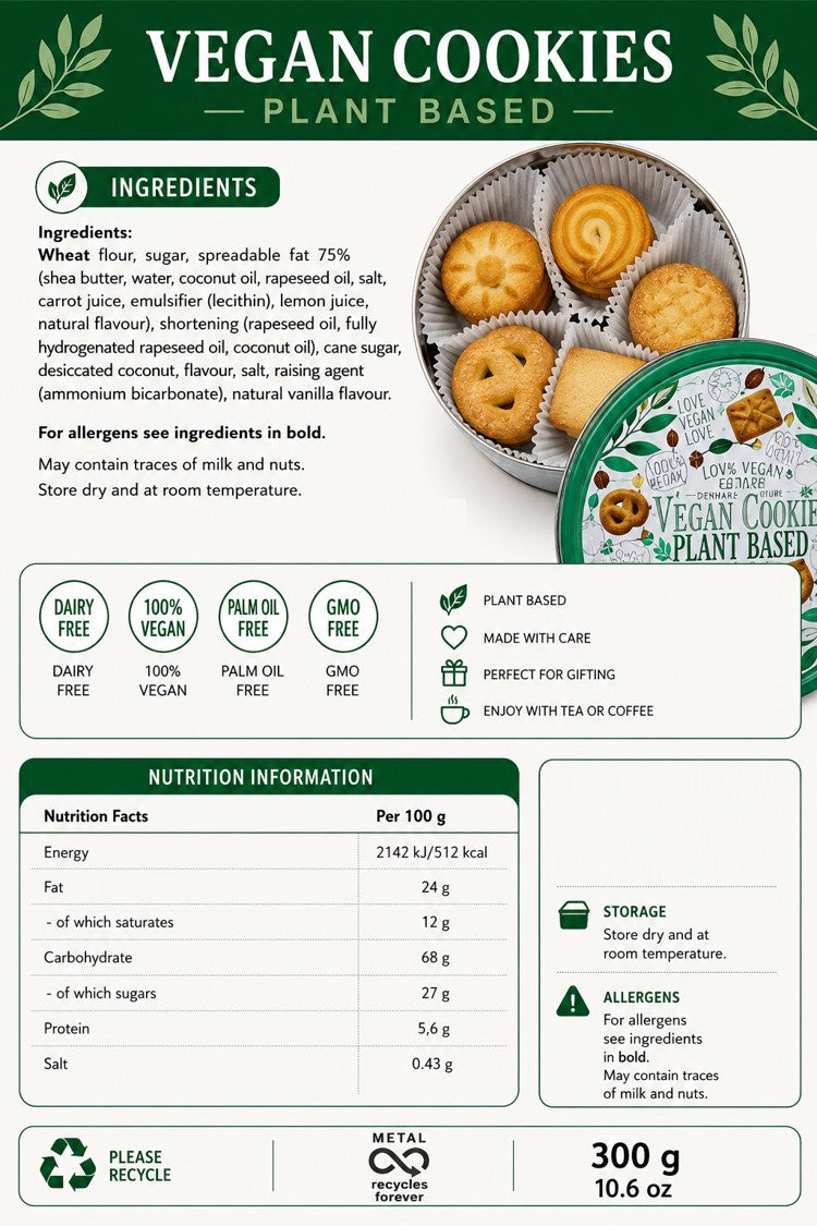 Denmark Nature Vegan Cookies Plant Based Gift Tin  | 300g