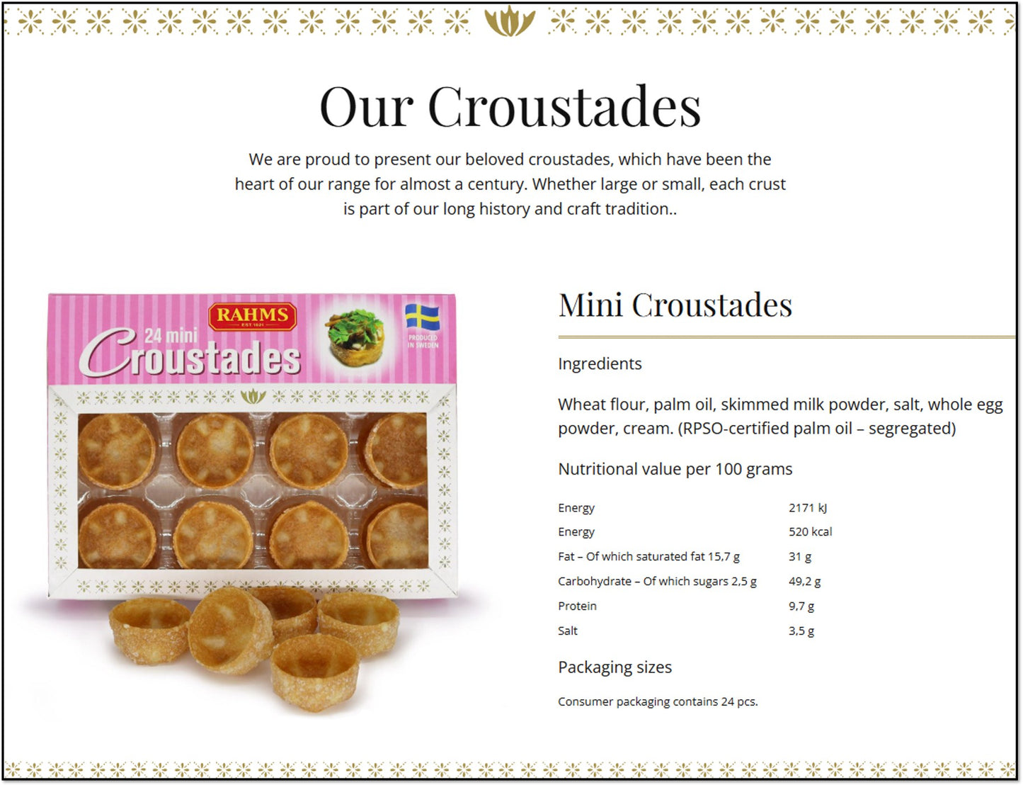 Rahms Mini Croustade Cups - Pack of 2 - 48 cups in total (24 cups per unit)