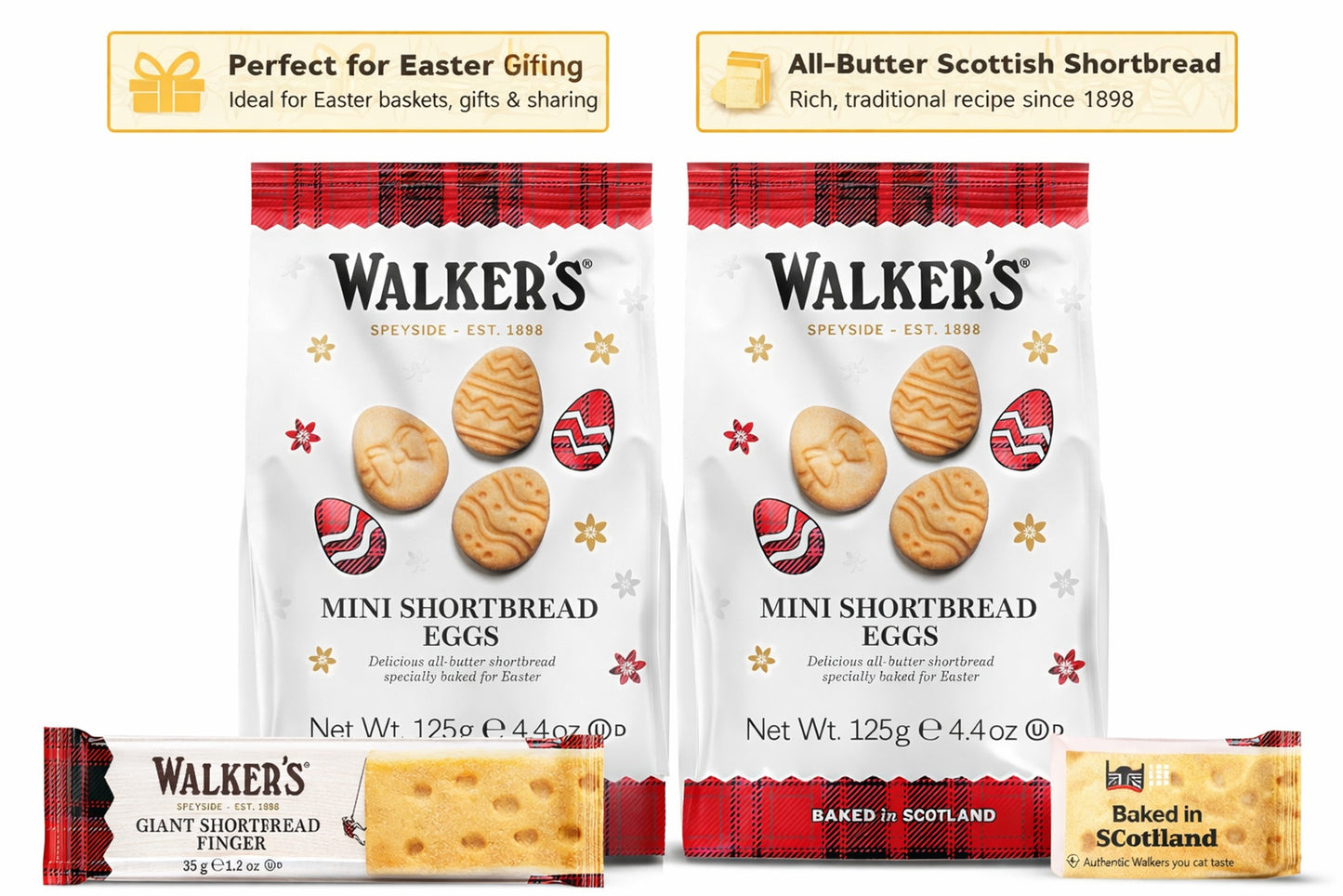 Walkers Shortbread Mini Easter Eggs and Giant Fingers All-Butter Cookies Biscuit Easter Gifts