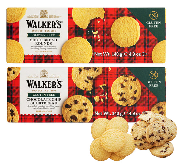 Walkers Shortbread Gluten Free All Butter and Chocolate Chip Shortbread Rounds - Pack 2 x 140g