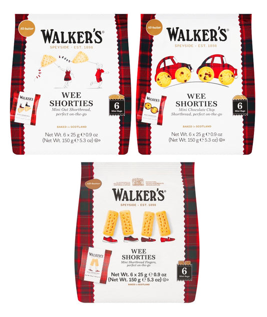 Walkers Shortbread Mini Wee Shorties Multipack (Chocolate Chip, Oat, Fingers) Vegetarians Kosher 3 x 150g