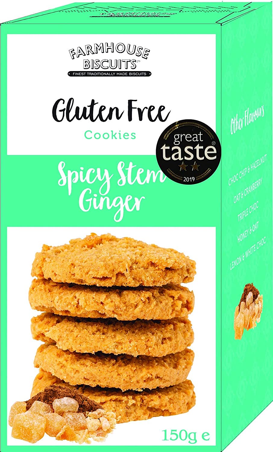 Farmhouse Biscuits Gluten Free Cookies- Spicy Stem Ginger, Triple Chocolate and Honey Oat (Pack of 3)