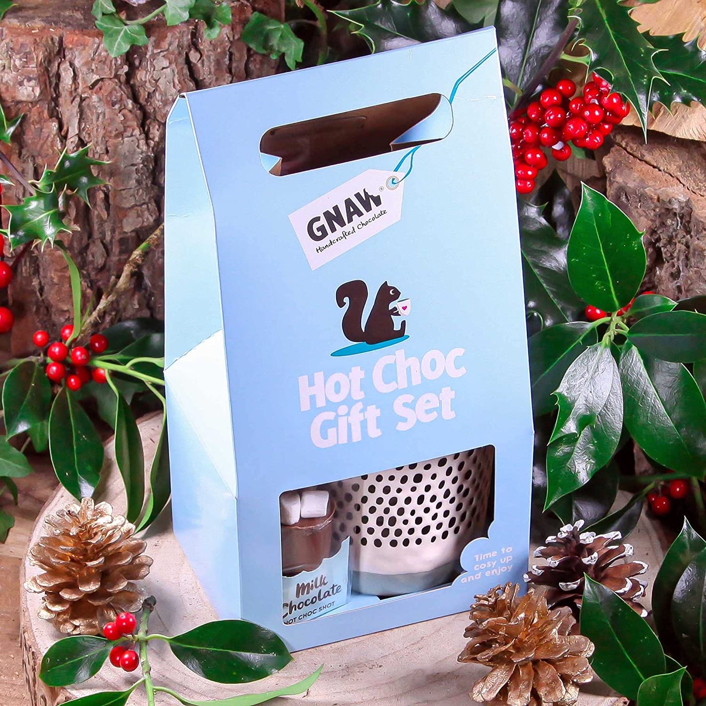 Gnaw Hot Choc Gift Set - Gnawsome Mug & "Made without GLUTEN" Hot Chocolate Stirrers (Marbled & Milk) with Mini Marshmallows.